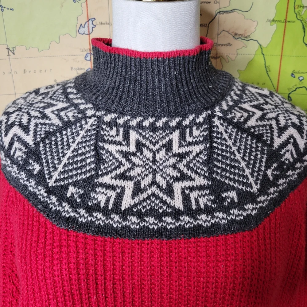 B intage Marsh Landing Red and Gray Women's Sweater Size M Nordic Swiss Campfire - Picture 2 of 12